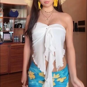 White Tie-Front Strapless Top